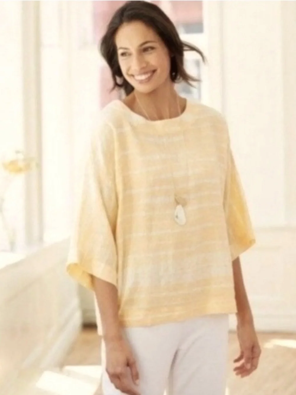 J. Jill Linen Tangerine Sherbet Tie-Dye Linen Top Sz Small